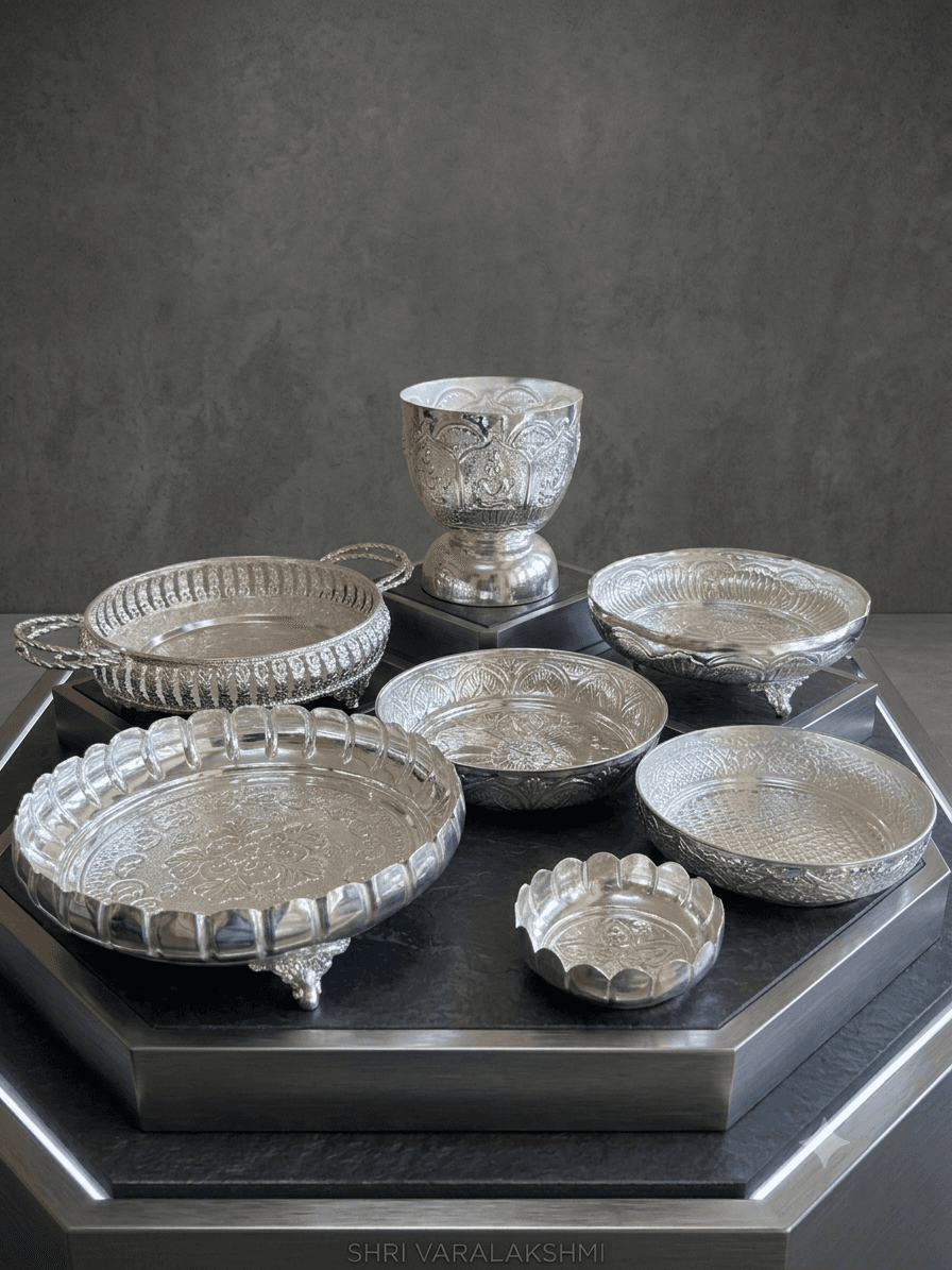 Silver Bowl Set with Footed Base