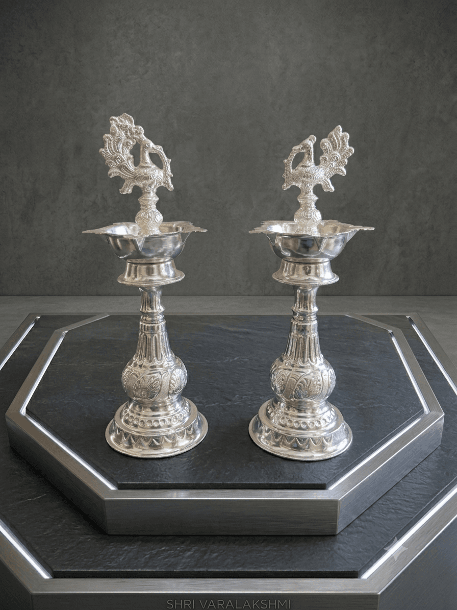 Peacock Top Silver Lamp Towers